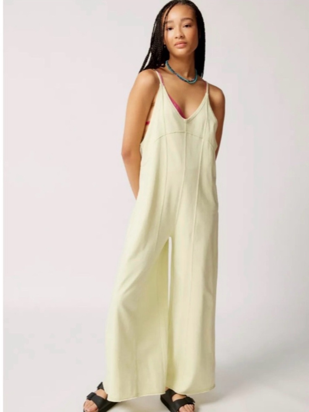 UO Out From Under Flo Wide Leg Jumpsuit in light green